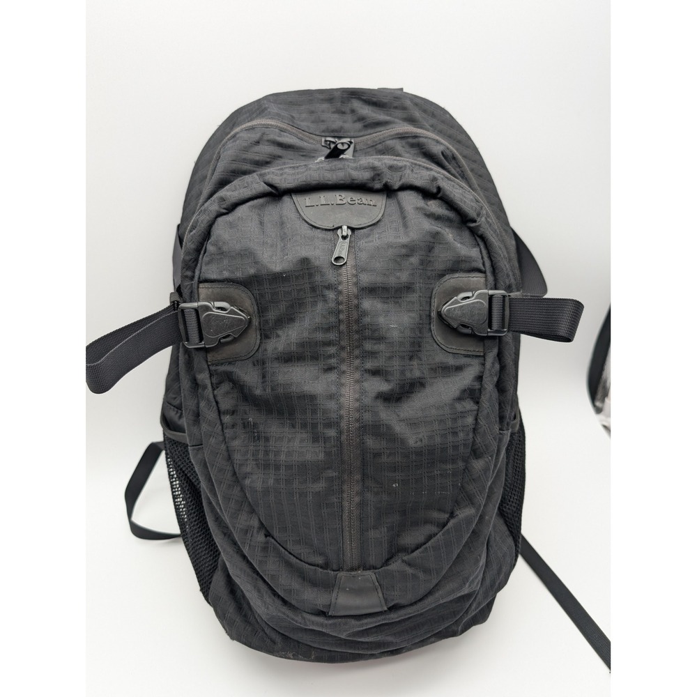 LL Bean Black Ripstop Grid Backpack Outdoor School Travel Bag